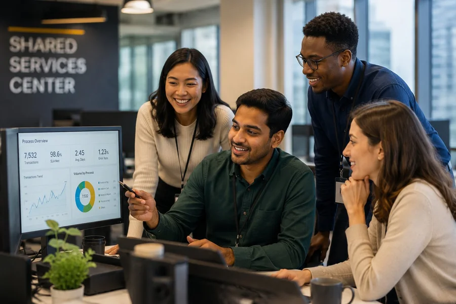 Senior professional mentoring a junior colleague in a modern office