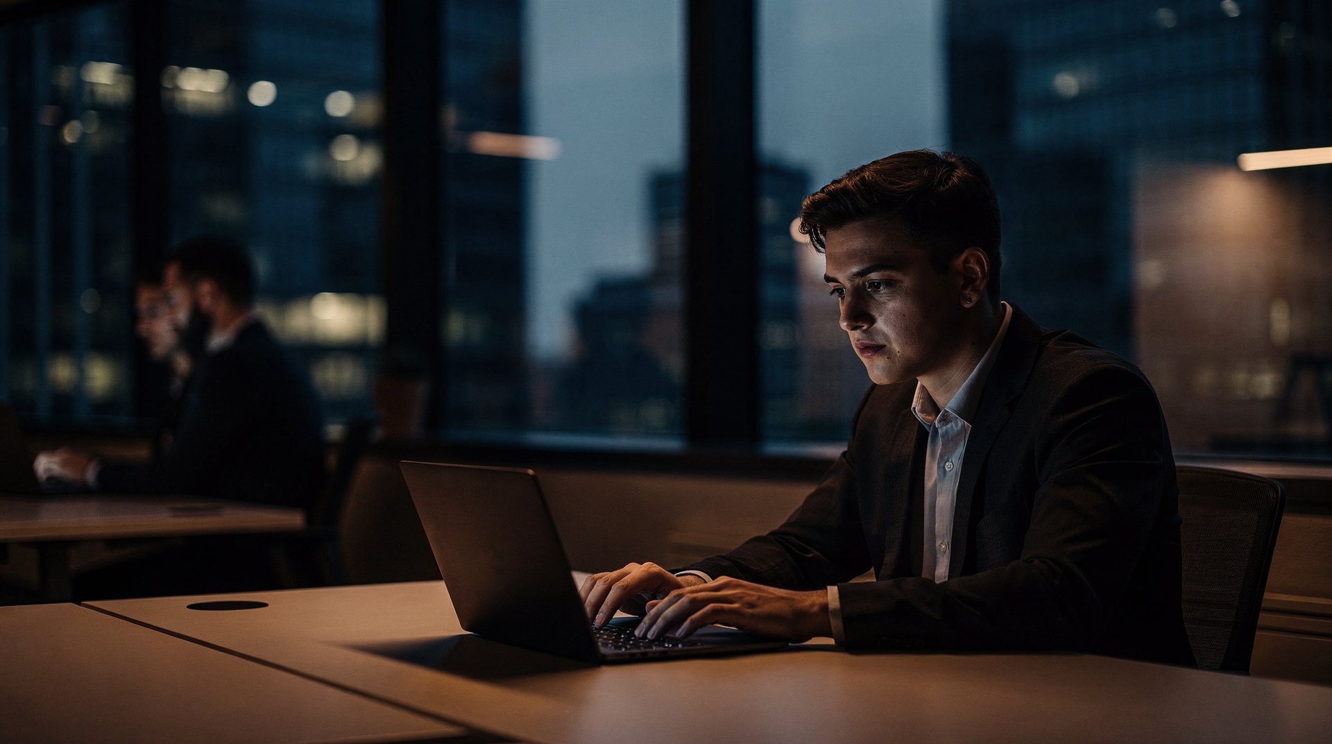 Young professional focused on laptop